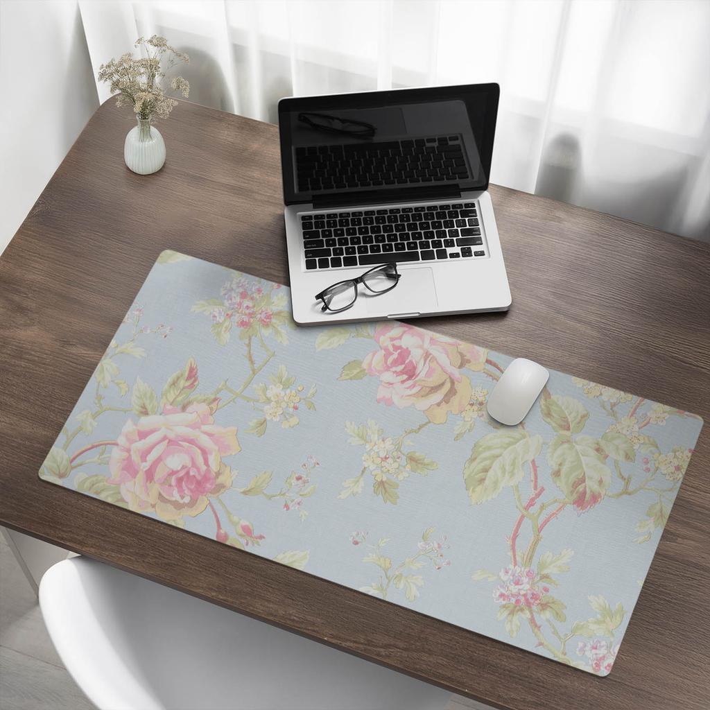 Anti-slip Protective Desk Mat Flowers on Pastel Background 100x50 cm