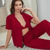 Women’s Sleeping Suits Rayon Pajamas 3 Pieces Set Short Sleeves Button Top Long Pants Comfy Bra Spring Summer Home Wear Lounge Suit Nightwear