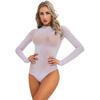 Women's Mesh Sheer Bodysuit Shapewear Long Sleeve Leotard High Cut Thong Jumpsuit Rompers