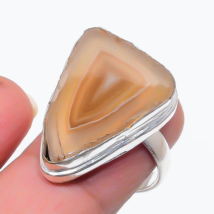 Natural Orange Druzy Slice 925 Sterling Silver Jewelry Ring Size 7.5 B8D96