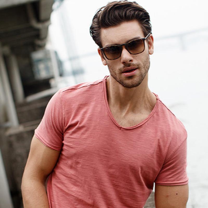 Summer 100% Cotton Elasticity T Shirt Men Casual Soft Fitness Shirt Men T Shirt Tops Tee Shirts V-Neck Short Sleeve Tshirt Men
