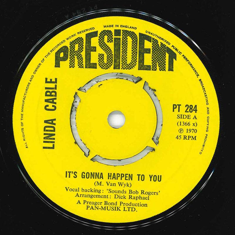 7-дюймовая пластинка LINDA CABLE - It's Gonna Happen To You PT284 President Recor 1970 UK Поп Б/У