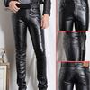 Men Solid Color Faux Leather Multi Pockets Skinny Pants Stage Club Long Trousers