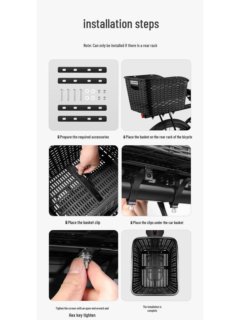 Large Capacity Bicycle Rear Basket with Lid for Mountain and Electric Bikes - Pet or Cargo Carrier.