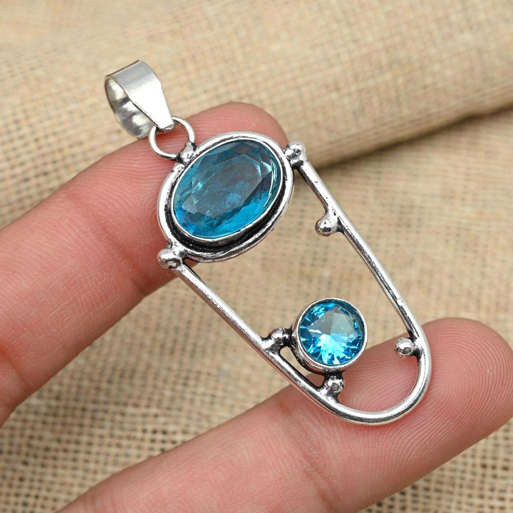 Голубой топаз, драгоценный камень, стерлинговое серебро 925 пробы, замечательные подвесные украшения ручной работы