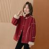 Красный зодиакальный год пальто из овечьей шерсти женское осенне-зимнее новое свободное ретро утягивающее утолщенное сращивание топ