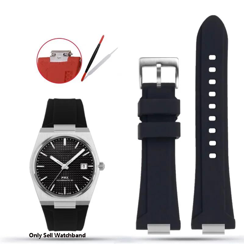 Silicone Rubber Watchband For TISSOT PRX Watchband T137.407/T137.410 Series Super Player Men Wrist Strap 26x12mm Convex End