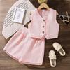 Детская мода, комплект безрукавки и шорт, осенний повседневный костюм для девочек