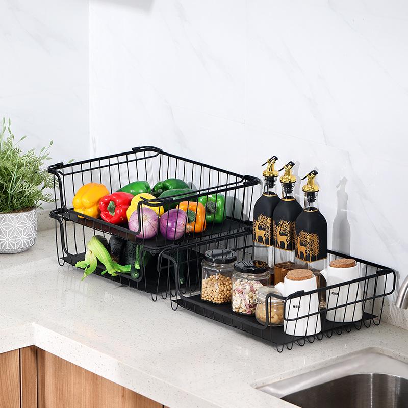 3 Layers Kitchen Vegetable Rack Multi-Layer Metal Stackable Shelves for Fruit Storage Basket