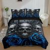 Fashion Blue Rose Skull Print Duvet Cover Soft Comfortable Bedding Set For Bedroom (1*Duvet Cover+2*Pillowcase) For Halloween