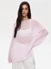 2025 Spring/Summer European-American Hollow Knit Sweater: Women's Thin, Large Round Neck, Trumpet Sleeve T-Shirt