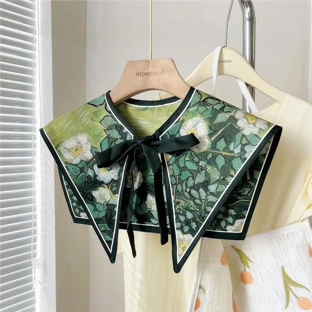 Women Shirt Detachable Fake Collar Ladies Floral Pattern False Fake Collar Vintage Half Shirt Necklace Shawl Shoulder Wraps