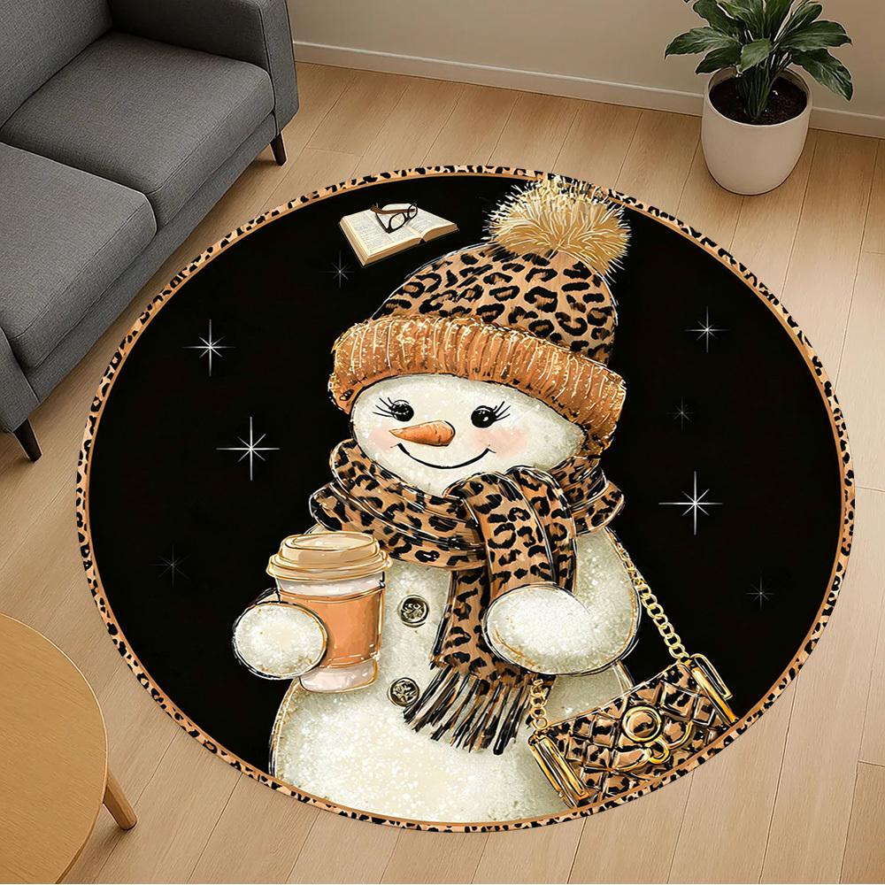 1PC snowman leopard print Office Round Area Rug, Under Office Chairs Bedroom Living Room Home Decor, Carpet for Office -1110143
