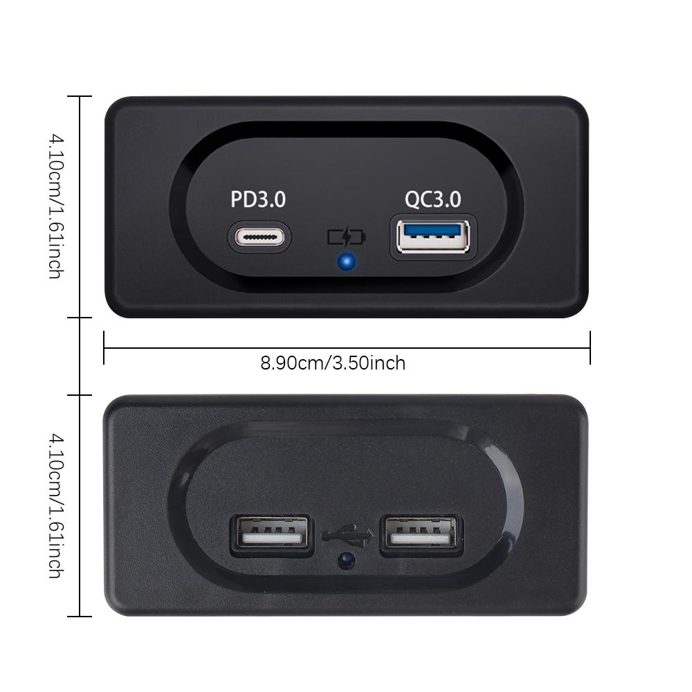 PD3.0 Type-C Port Adapter Car USB Outlet Dual USB Charger Outlet Quick Charge Panel Wall Mount LED Light 12/24V For Camper Caravan Boat Bus Truck