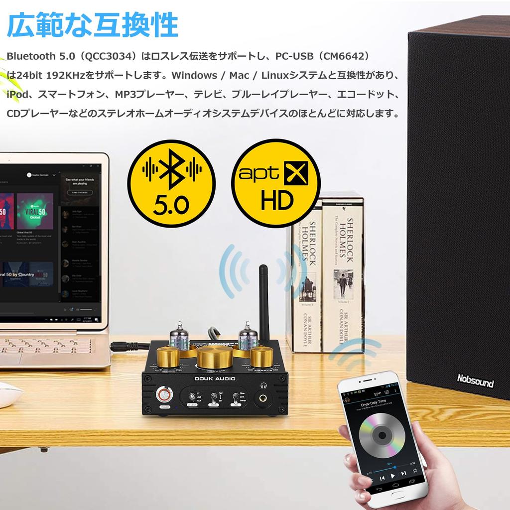 Nobsound P1 PRO GE5654 HiFi Vacuum Tube Preamp Bluetooth USB DAC Preamp APTX Headphone Amplifier Bluetooth 5.0 (Gold)