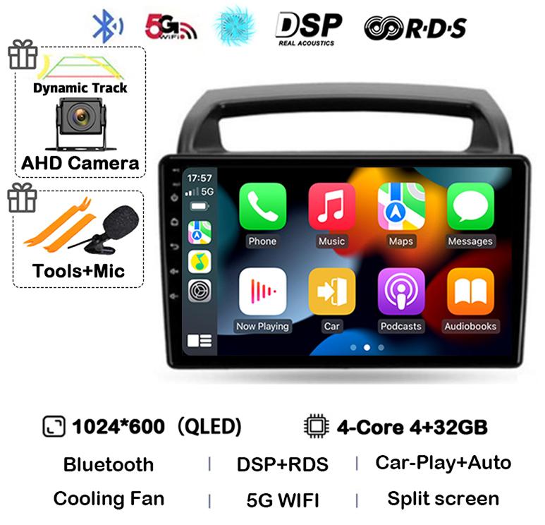 Android 14 WIFI+4G CarPlay Автомагнитола для KIA Carnival VQ 2006 - 2014 Авторадио Мультимедийный плеер Навигация GPS Стерео DSP