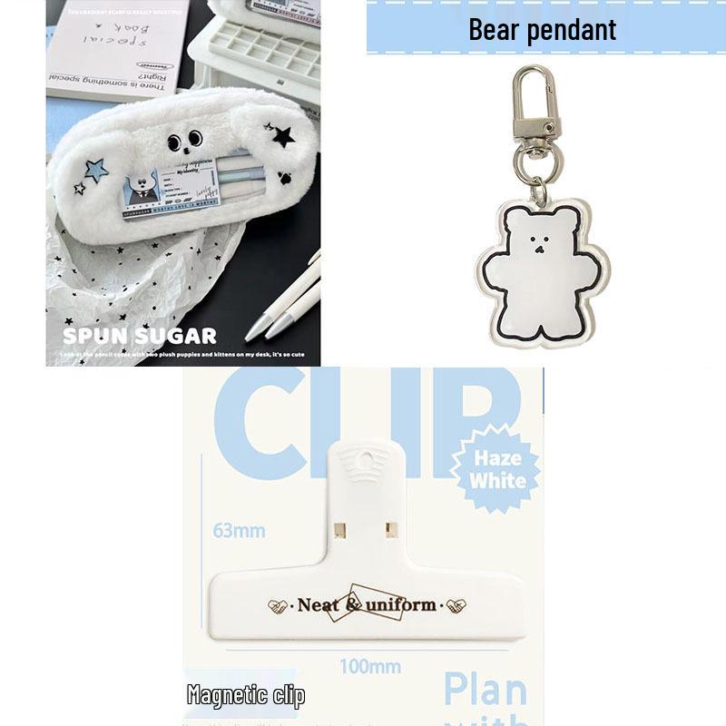 Плюшевый синий щенок пенал - Вместительная сумка для студенческих канцелярских принадлежностей с окошком