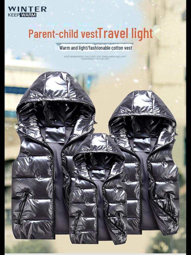 Matching Parent-Child Cotton Vest: Winter Shiny Waistcoat, Garden Uniform, Workwear, Class Uniform with Logo Printing