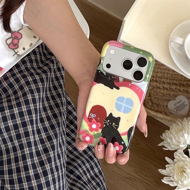 Черный кот Мультяшная цепочка Чехол для телефона для iPhone 17, 16 Pro Max, 15, 14