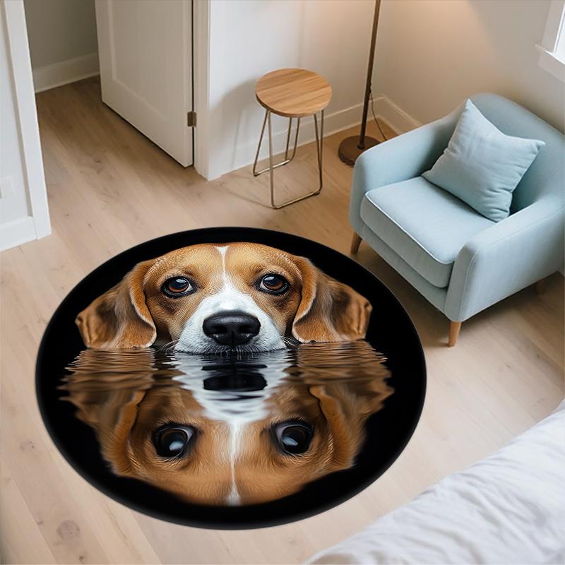 Black Beagle pattern round rug,Carpet Rug for Living Room Bedroom  Playroom ,Non-slip Floor Mat,Holiday Gifts and Birthday Gifts.