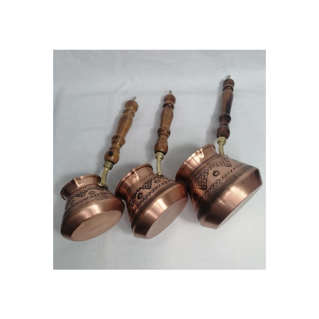 Медный набор из 3-х кофейников ручной работы с деревянной ручкой, модель винограда