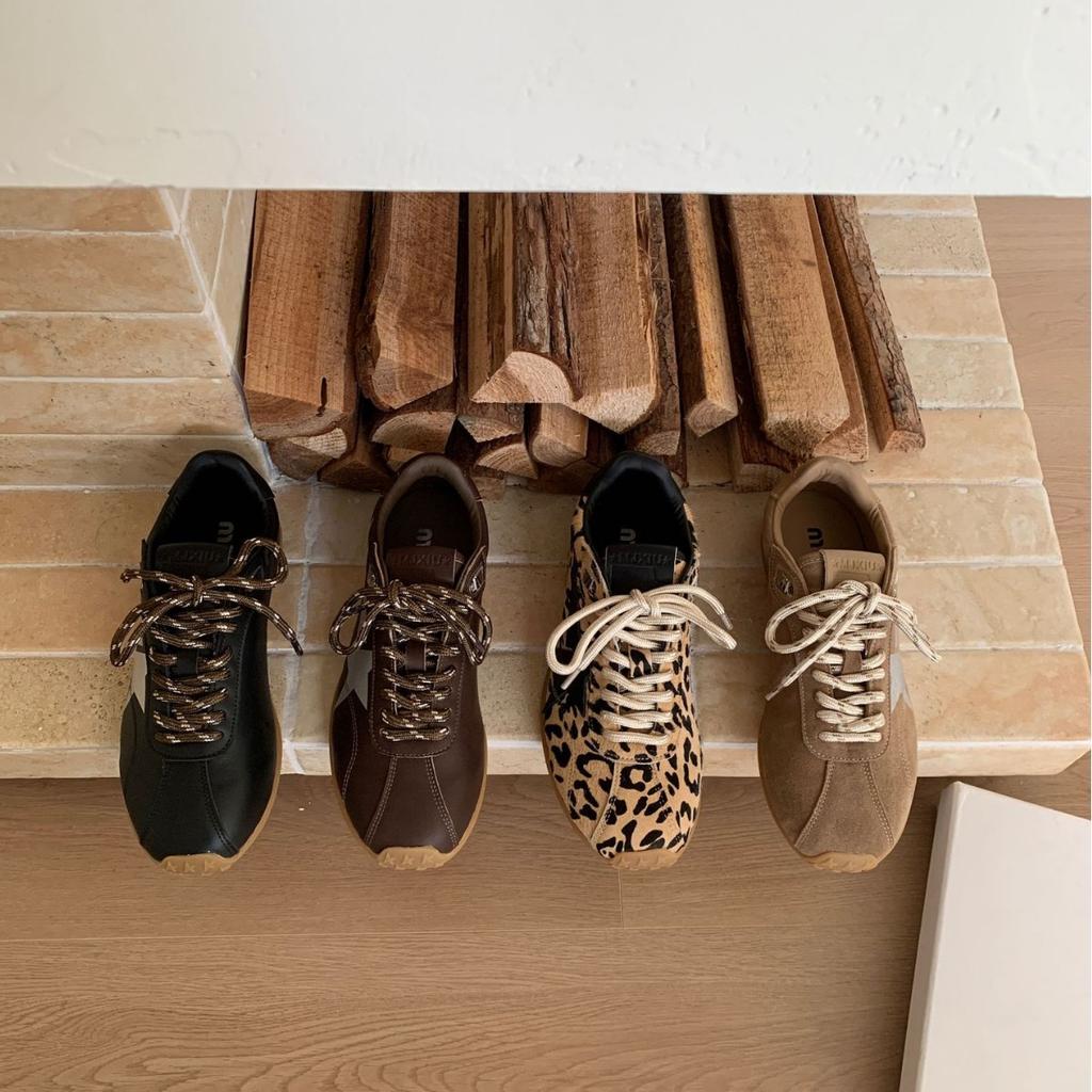 2025 осень и зима новая круглая голова шнуровка леопардовый принт спорт и отдых папины кроссовки альпинизм бег женская одинарная обувь