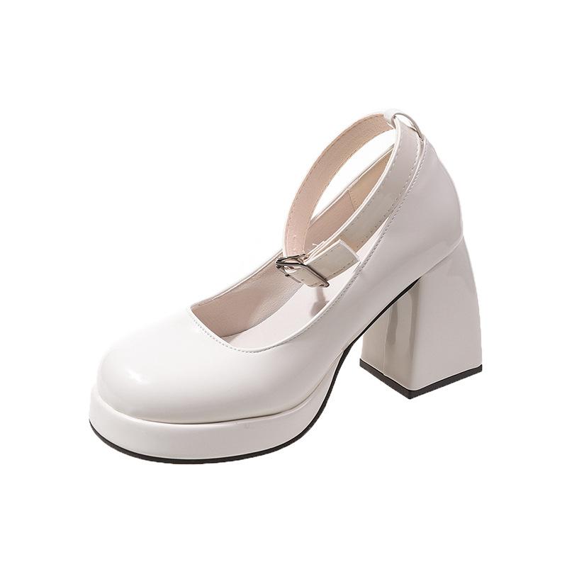 Французские маленькие белые туфли-лодочки на толстом каблуке, женские весенние туфли под юбку, модные