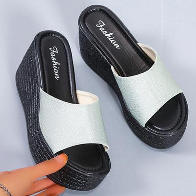 Летние тапочки на танкетке, женские желтые сандалии с открытым носком на толстой подошве, женская уличная повседневная пляжная обувь, женская обувь 43