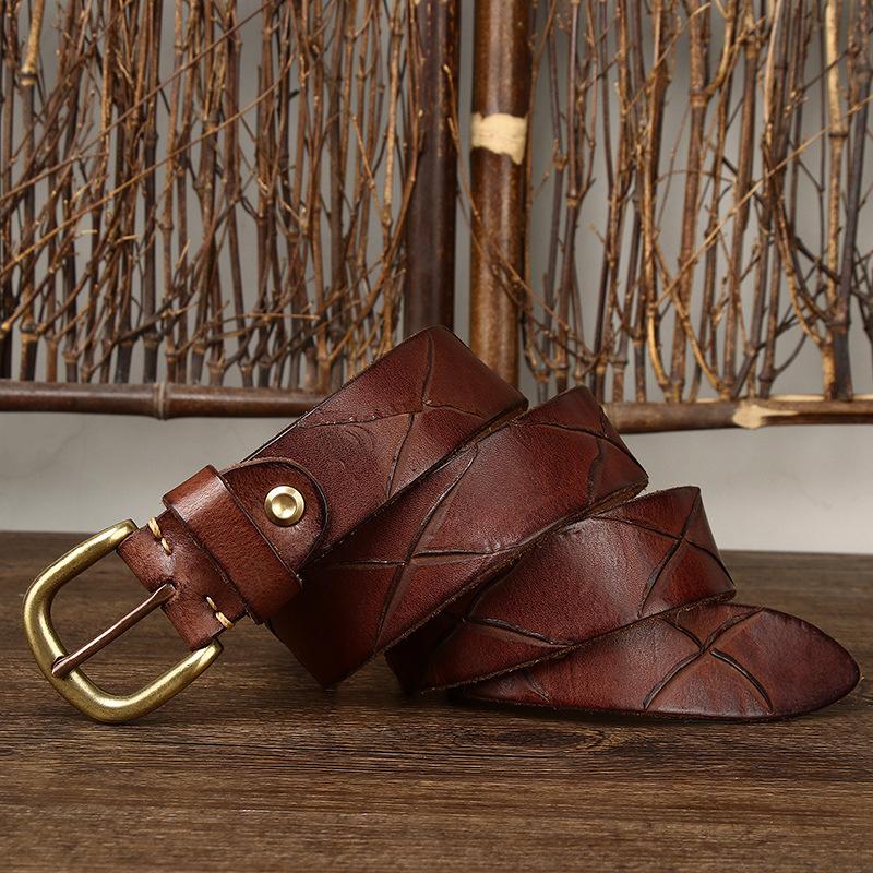 2023 г., мужской ремень из натуральной кожи ручной работы с клеймом ножа, индивидуальный тренд, первый слой, ремень из коровьей кожи для мужчин
