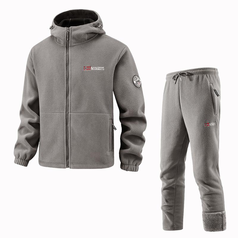Мужской комплект зимней спортивной одежды, ретро тренировочная толстая флисовая куртка + брюки, комплект из двух предметов, повседневный лыжный костюм для бега