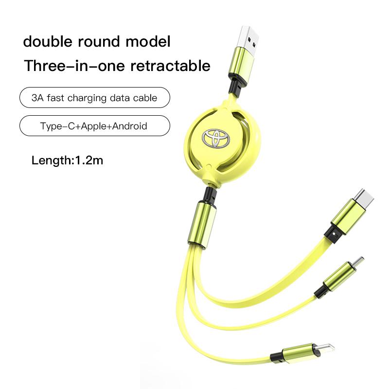 3 In 1 Retractable Mobile Phone Fast Charging Cable For  Toyota Corolla Camry Asian Dragon Supra Hilux Land Cruiser GR SPORT TRD