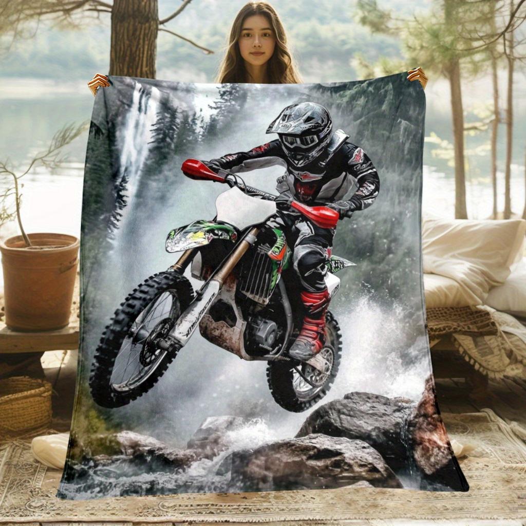 1pc Motorbike Rider in Action Blanket-Lightweight Flannel Home Furnishings Bedding Blanket Suitable for Sofas Beds Travel Camping Living Roo