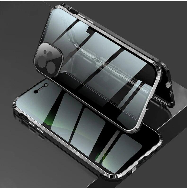 Антибликовый магнитный чехол для iPhone 15 12 Pro MAX 14 Plus 13 Mini 11, экран конфиденциальности, стеклянная крышка, металлический бампер, защитный чехол для камеры