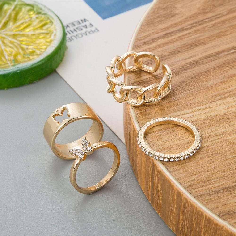 Butterfly Hollow Ring 4 Piece Set Flower Star Ring Set Simple Ring Fashion Female Jewelry