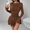 Платья темпераментные женские мини простые элегантные французские bodycon узкие плиссированные модные с длинным рукавом для работы сексуальные
