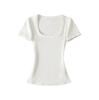 U-neck ant waist short-sleeved T-shirt women's summer new American Spice Girl style solid color slim-fitting bottoming top