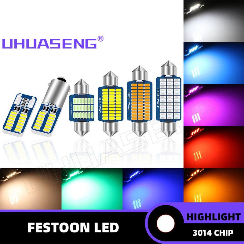 UHUASENG 12В 24В C5W Светодиодная Лампа C10W T10 W5W BA9S Гирлянда 28мм 31мм 36мм 39мм 41мм 31 мм Красный Синий Розовый Теплый Белый Автомобильный Свет