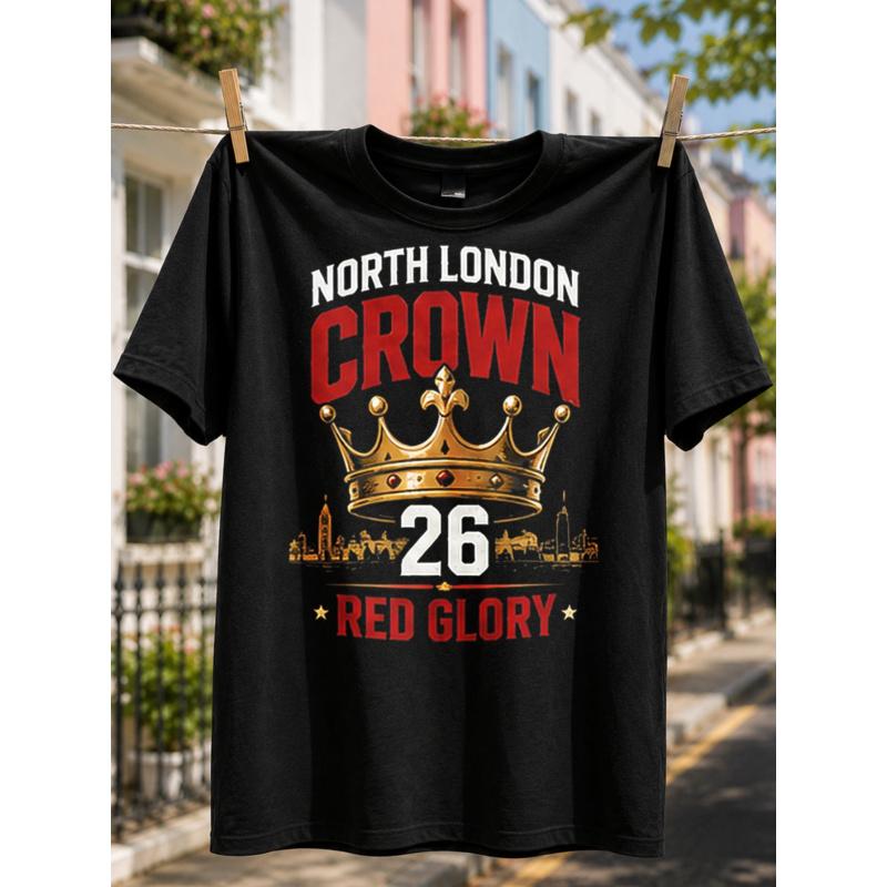 North London Crown 26 Red Glory Unisex T-Shirt, Crown City Skyline Graphic, Clean Champion Fan Statement Style