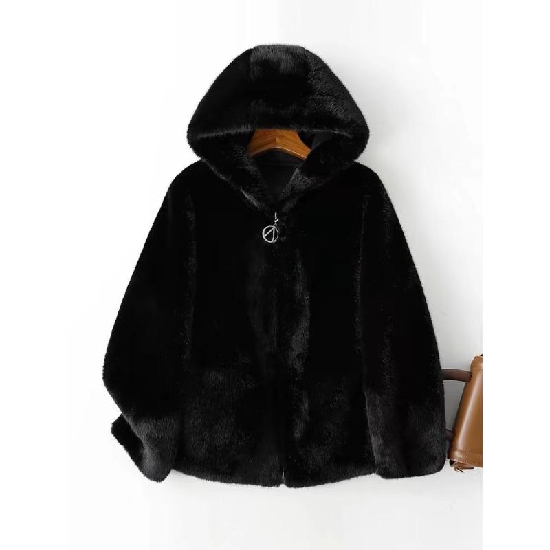 Шуба женская зимняя корейская короткая женская теплая свободная плюшевая с капюшоном толстая куртка пальто искусственный мех