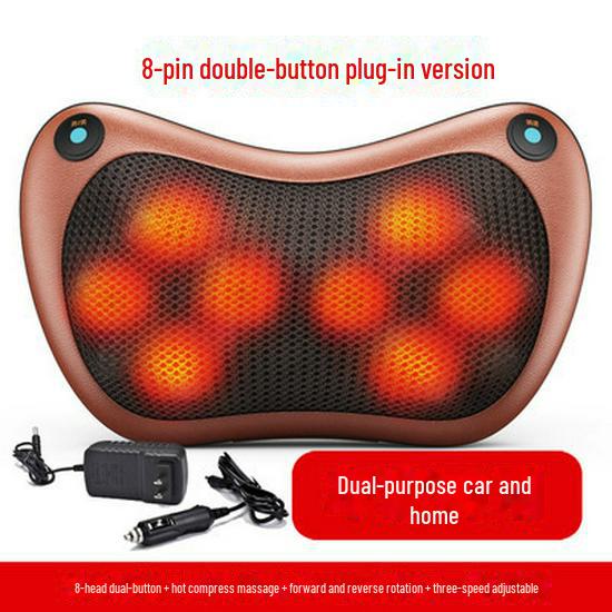 Electric Eight-Head Kneading Neck and Shoulder Massager Pillow for Home and Car