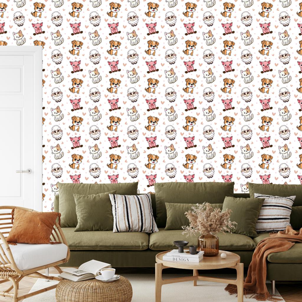 Animals Wallpaper White and Light Gray for Living Room and Bedroom 50x1000