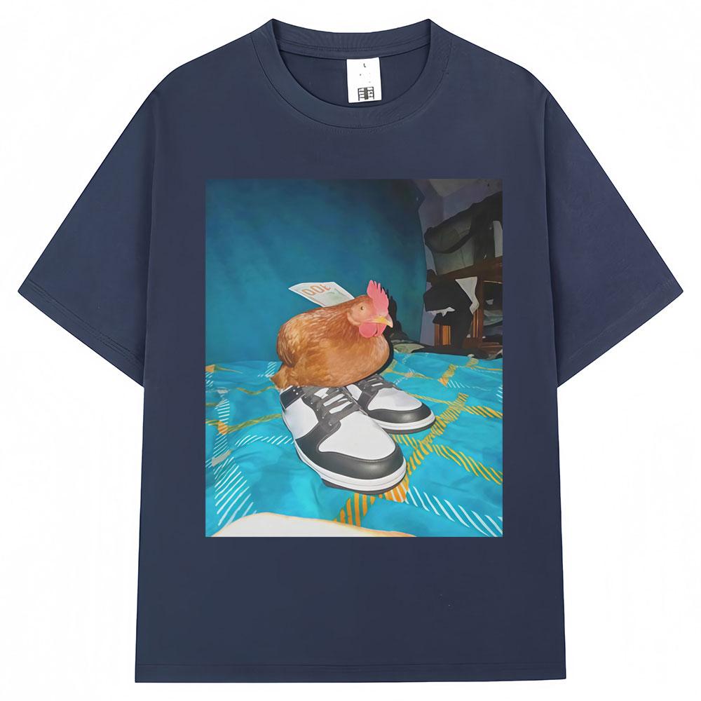 Summer 2026 New Fun Dripping Chicken Emoji Tshirt High Quality Fashion Casual Breathable Mens Creel Print Tshirt