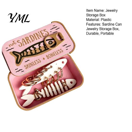 Compact Jewelry Travel Box Case with Fishbone Storage Bracket, Portable Sardine Tin Lightweight for Box, Container And Commuting Fun Design Organizer