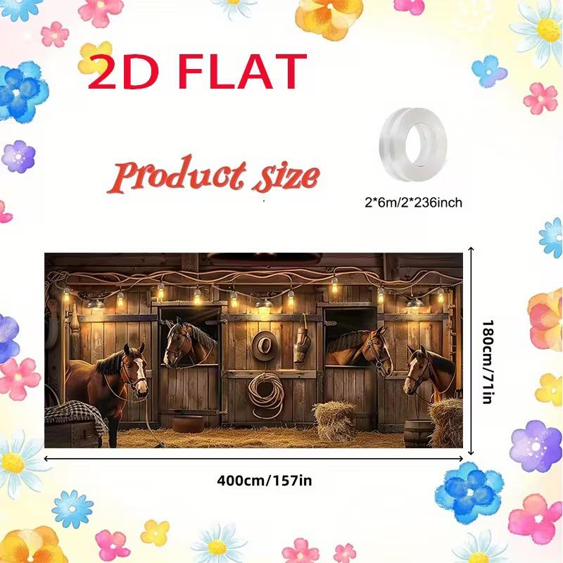 2D Farmhouse Horse Stable Backdrop Cloth for Christmas Party Photo Booth Background