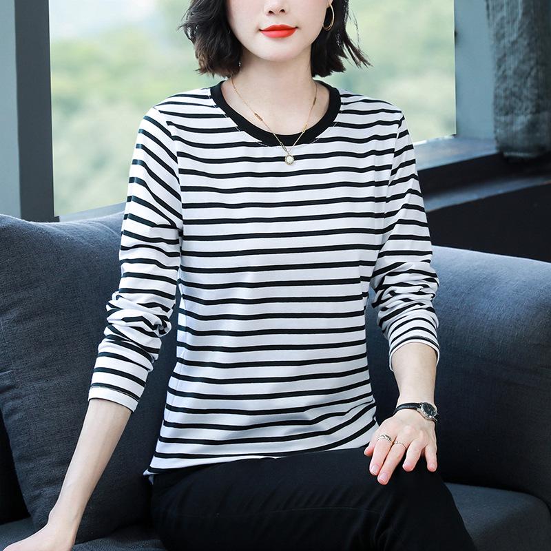 2023 Women's Oversized Striped Cotton Long-Sleeve T-Shirt for Autumn