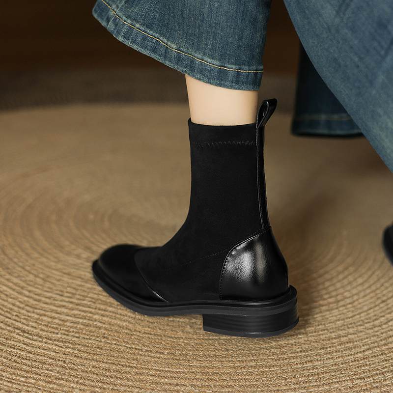 Krazing Po Микрофибра Флок Зима Круглый Носок Размер 33 Ботильоны Челси Размер 43 Молния Высокое Качество Низкий Каблук Ботильоны
