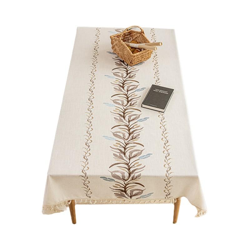 Waterproof Embroidered Plant Motif Tablecloth With Tassels Long Rectangle Dining Table Cover Ins Style Home Decor