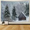 Christmas Snow Scene Home Decor Tapestry Forest Cottage Boho Decoration Hippie Christmas Tree Wall Decor Backdrop Fabric