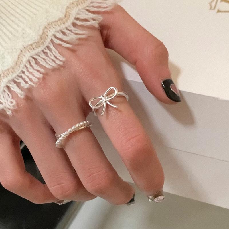 Кольцо Niche Design Bow Pearl Cross Double Ring женское легкое роскошное ретро элегантное индивидуальное кольцо