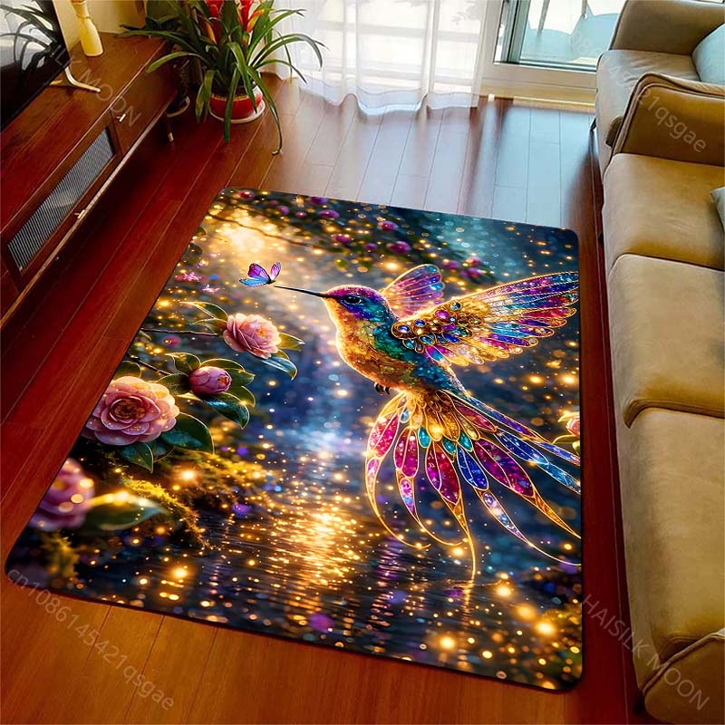 1PC Gemstone hummingbird with butterfly Carpet for Living Room Bedroom Sofa Home Decor Rus Non-slip Floor Mat Luxury Gift